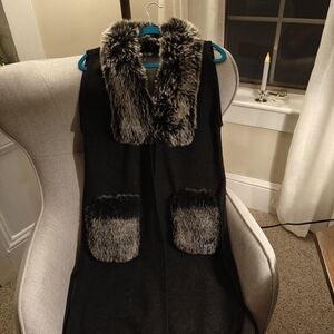 Sioni Black and White Faux Fur Vest